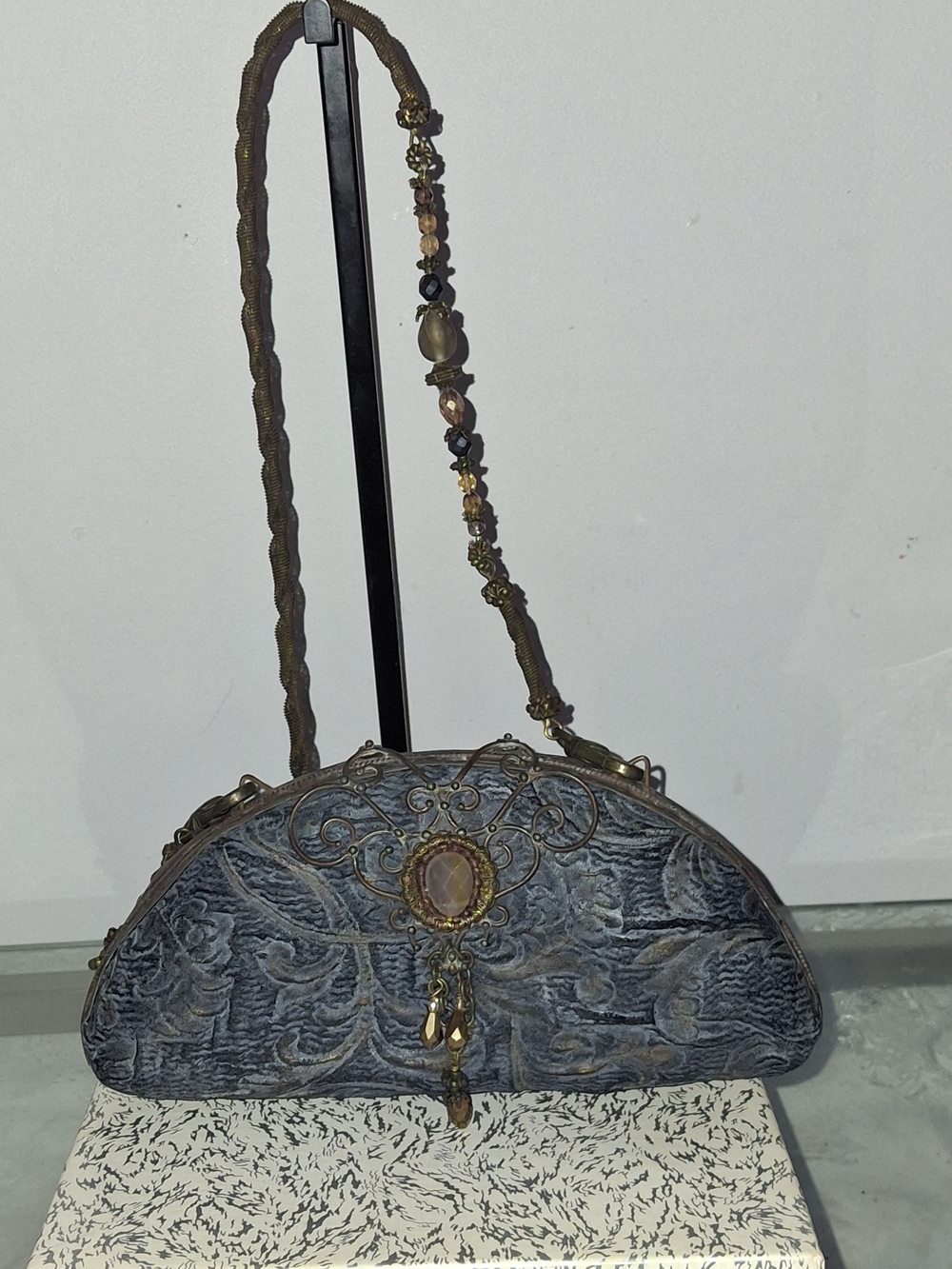 Maya Evangelista frosted charcoal lace resin hard case shoulder bag